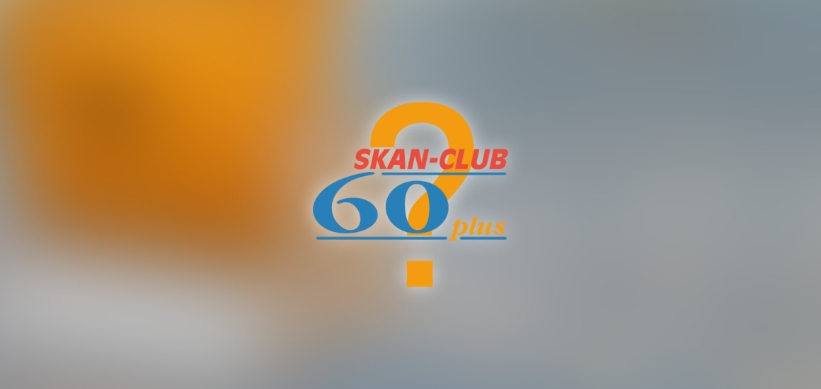 Ein verschwommenes Bild mit einem großen Fragezeichen in der Mitte. Darüber steht 'SKAN-CLUB', darunter '60 plus'.